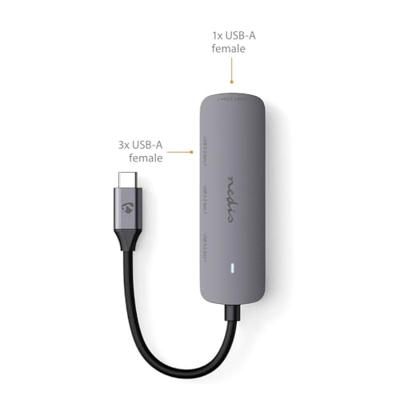 Nedis USB-Hub | 1x USB-C | 4x USB A Female | 4-Poorts poort(en) | USB 3.2 Gen 1 | USB Gevoed | 5 Gbps - CCGB64220GY01