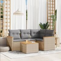 5-delige Loungeset met kussens poly rattan gemengd beige - thumbnail