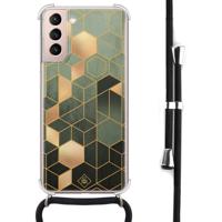 Samsung Galaxy S21 hoesje met koord - Kubus groen - thumbnail