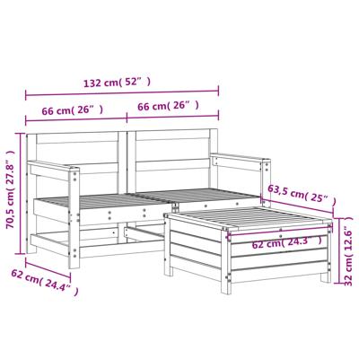3-delige Loungeset massief grenenhout wit