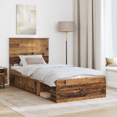 Bedframe met hoofdeinde Oudhout 90 x 190 cm Massief grenenhout