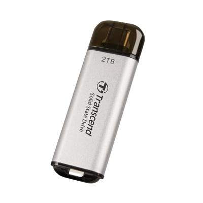 Transcend ts2tesd300s esd300s external ssd, 2 tb, usb type-c, 10gbps, 1050/ 950 mb/s, silver