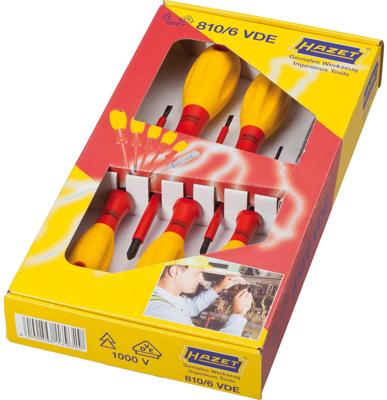 HAZET Schroevendraaierset - geïsoleerd 810/6VDE - Sleufprofiel, Kruiskop profiel PH - 6-delig - 0,4 x 2,5 - 0,8 x 4 - PH1 - PH2 HAZET Schroevendraaierset - geïsoleerd 810/6VDE - Sleufprofiel, Kruiskop profiel PH - 6-delig - 0,4 x 2,5 - 0,8 x 4 - PH1 - PH2