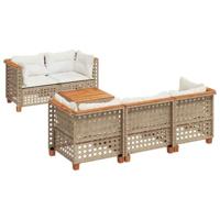 6-delige Loungeset met kussens poly rattan beige - thumbnail