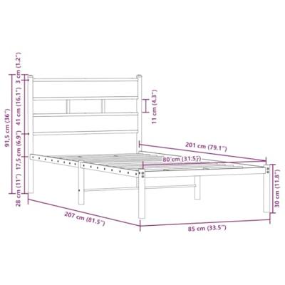 Bedframe met hoofdbord zonder matras bruin eikenkleur 80x200 cm