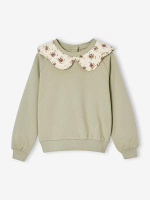 Meisjessweater met decoratieprint saliegroen