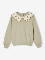 Meisjessweater met decoratieprint saliegroen - thumbnail