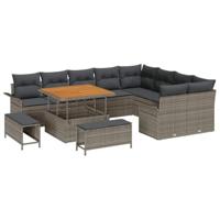 Tuinbankenset met kussen 12 pcs Grijs poly rattan - thumbnail