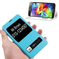 Crazy Horse structuur Flip lederen hoesje met Oproepweergave ID & houder voor Samsung Galaxy S5 / G900 (Baby blauw) - thumbnail