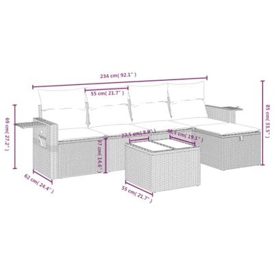 6-delige Loungeset met kussens poly rattan zwart 6-delige Loungeset met kussens poly rattan zwart