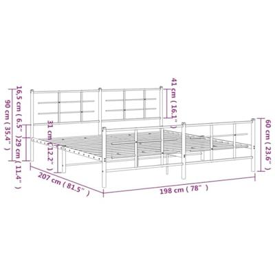 Bedframe met hoofd- en voeteneinde metaal wit 193x203 cm