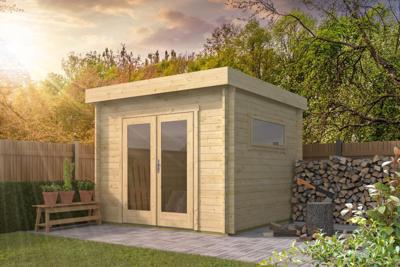 Tuindeco Jamie Blokhut 300x300 cm 40 mm vuren blank- Plat dak- Onbehandeld vurenhout- Tuindeco