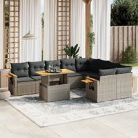 10-delige Loungeset met kussens poly rattan grijs - thumbnail