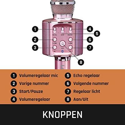 Lenco BMC-090PK Bluetooth Karaoke Microfoon met Speaker en Verlichting Roze - thumbnail