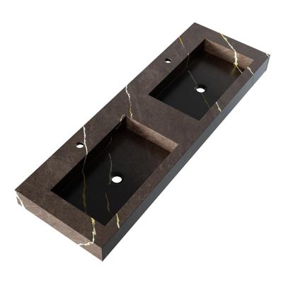 Brauer Coral Wastafel - 140 cm - met 2 Spoelbakken en 2 Kraangaten - Marmerlook Copper Brown