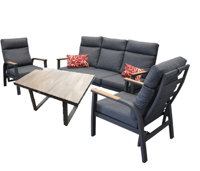 Carouge loungeset 4 delig teak antraciet hoge tafel Afmetingen: Loungebank L190 x B85 x H95, Fauteuil L71 x B85 x H95, Tafel L140 x B85 x H77 Driesprong Collection. - Driesprong collection - thumbnail