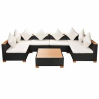 7-delige Loungeset met kussens poly rattan zwart - thumbnail