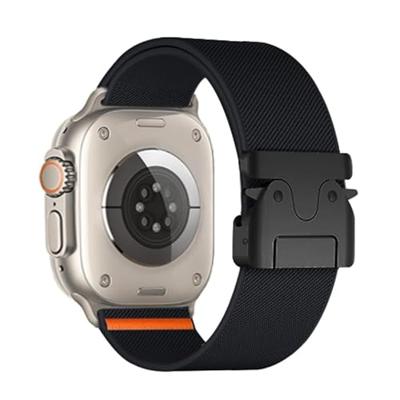 Nylon bandje met Parachute sluiting - Zwart - Geschikt voor Apple Watch 44mm / 45mm / 46mm / 49mm