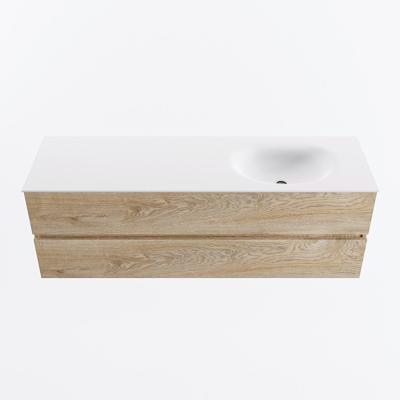 MONDIAZ VICA 150cm badmeubel onderkast Washed Oak 2 lades. Wastafel MOON rechts 1 kraangat, kleur Talc.