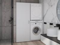 Kast WASHING 2 machines boven elkaar met kast 1 deur MEDIUM wit - thumbnail