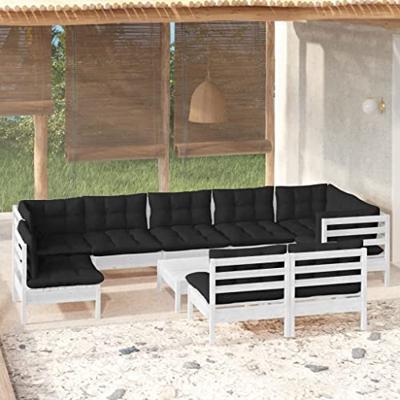 10-delige Loungeset met kussens massief grenenhout wit
