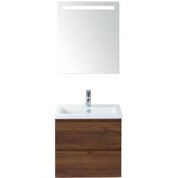 Vogue Badmeubelset 60 cm - Greeplijst in Kleur - Walnoot - Keramische Wastafel Wit 1 Kraangat met Sence Spiegel - thumbnail