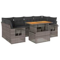 7-delige Loungeset met kussens poly rattan grijs - thumbnail