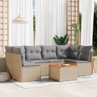 7-delige Loungeset met kussens poly rattan gemengd beige - thumbnail