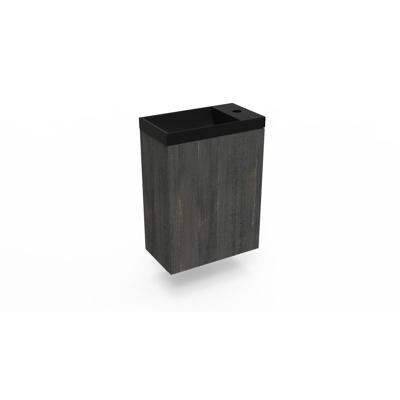 Fonteinkast Dark Oak Arcqua Luna 40x55x28 cm Incl. Fontein Mat Zwart Zonder Overloop Arcqua