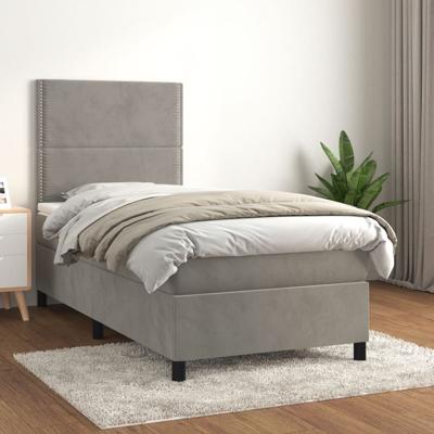 Boxspring met matras fluweel lichtgrijs 90x190 cm