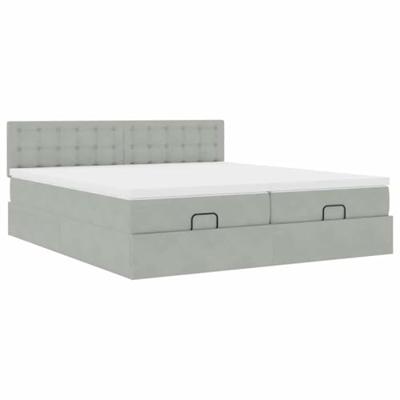 Ottoman bed met matrassen en LED's 200x200cm fluweel lichtgrijs