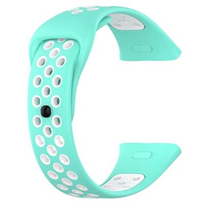 By Qubix - Siliconen sportband - Turquoise met wit - Compatible met Xiaomi Redmi Watch 3 - Compatible Xiaomi bandje