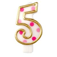Cijferkaars roze '5' gespikkeld - thumbnail