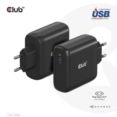 club3D CAC-1908 Laptop netvoeding 100 W 1x USB-C Zwart Binnen GaN, USB Power Delivery (USB-PD) club3D CAC-1908 Laptop netvoeding 100 W 1x USB-C Zwart Binnen GaN, USB Power Delivery (USB-PD)