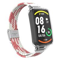 Braided nylon bandje met case - Roze met wit - Xiaomi Smart band 7 Pro - thumbnail
