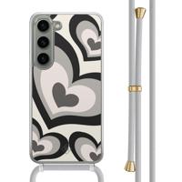 Samsung Galaxy S23 hoesje met grijs koord - Hart swirl zwart - thumbnail