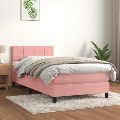 Boxspring met matras fluweel roze 100x200 cm