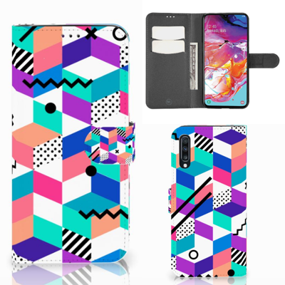 Samsung Galaxy A70 | Book Case | Blokken Kleurrijk Samsung Galaxy A70 | Book Case | Blokken Kleurrijk