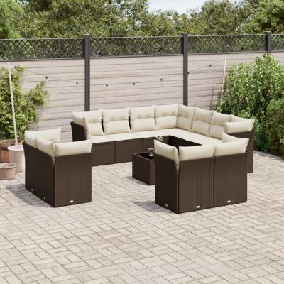 11-delige Loungeset met kussens poly rattan bruin - thumbnail
