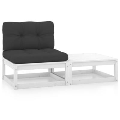 2-delige Loungeset met kussens massief grenenhout wit 2-delige Loungeset met kussens massief grenenhout wit