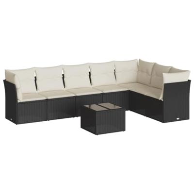 8-delige Loungeset met kussens poly rattan zwart