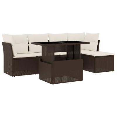 6-delige Loungeset met kussens poly rattan bruin