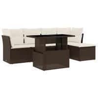 6-delige Loungeset met kussens poly rattan bruin - thumbnail