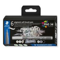 Staedtler Pigment Arts soft brush pen, etui van 6 stuks, grijstinten - thumbnail