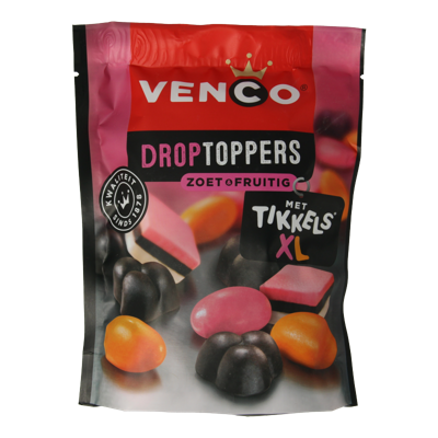 Venco Droptoppers zoet & fruitig 215 Gram Venco Droptoppers zoet & fruitig 215 Gram