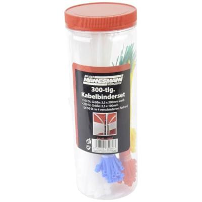 Brüder Mannesmann M13051 Kabelbinder 100 mm, 200 mm Wit, Rood, Groen, Geel, Blauw 300 stuk(s)