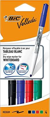 Bic whiteboardmarker Velleda 1741, in geassorteerde kleuren, etui van 4 stuks