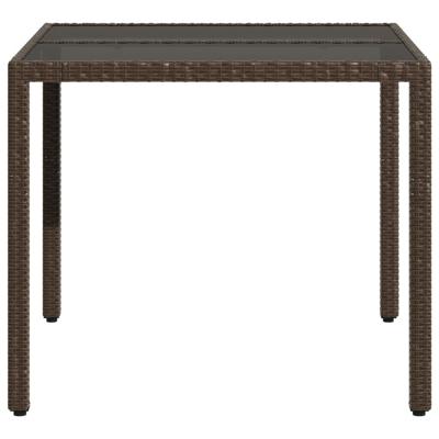 Tuintafel met glazen blad 90x90x75 cm poly rattan bruin - thumbnail