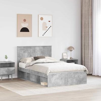 Bedframe met hoofdeinde Beton 120 x 190 cm Massief grenenhout
