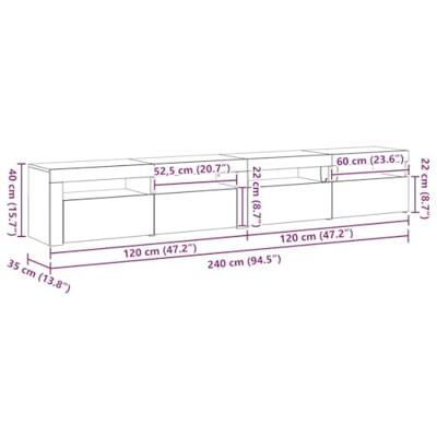 3-delige TV-kastenset met LED-verlichting in zwart eiken engineered hout
